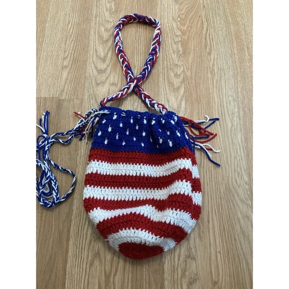 Hand Made Handbags - Americana Crochet Shoulder Bag Red White Blue Patriotic Stars Stripes Handmade